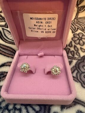 925 Sterling Silver Moissanite Flower Stud Earrings - Silver